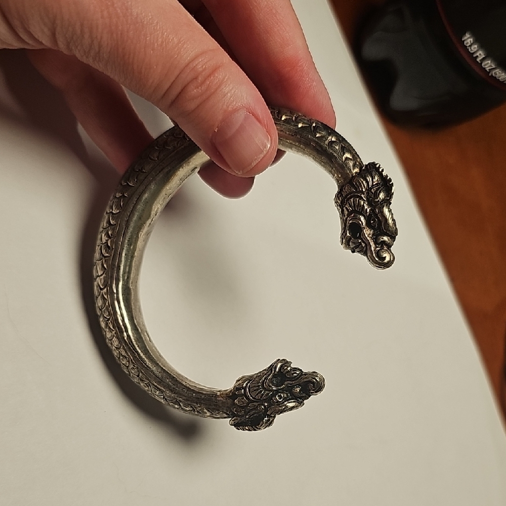 Vintage Tibetan Silvertone Dragon Bracelet